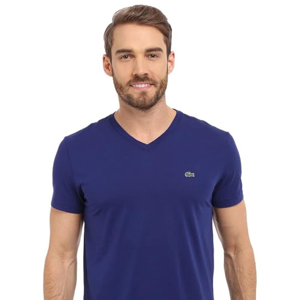 Lacoste Men's Short Sleeve V Neck Pima Jersey Tee Shirt